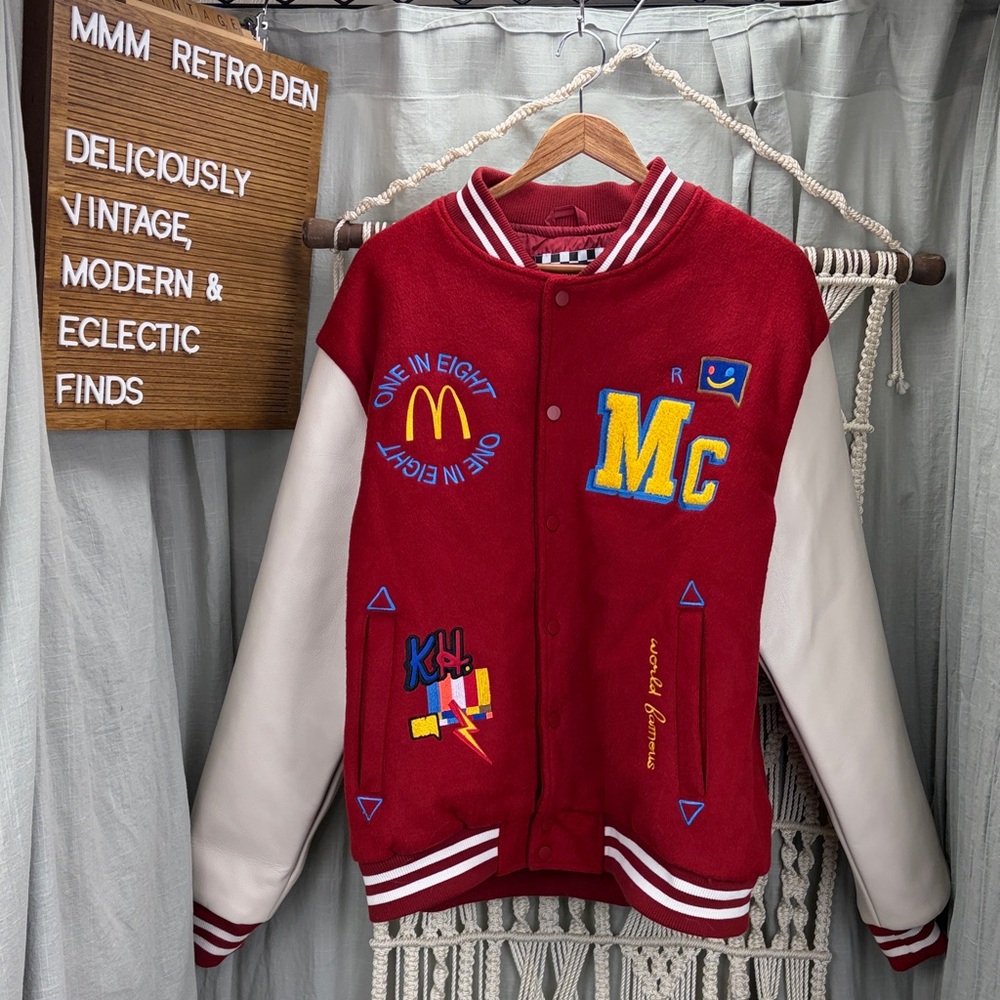McDonald's 1 in 8 Alumni Jacket Red & White Embroidered Letterman Jacket | L
